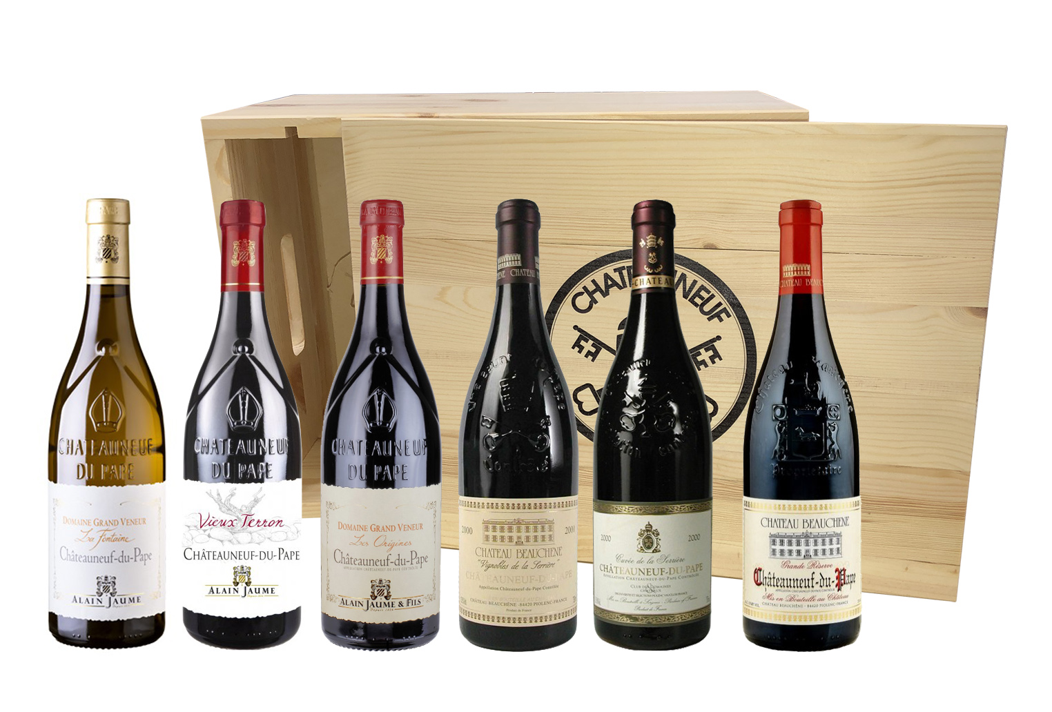 WNHS Sommelier Châteauneuf du Pape - sada 6 vín v dřevěné krabici s logem CHNDP, 6x0,75l