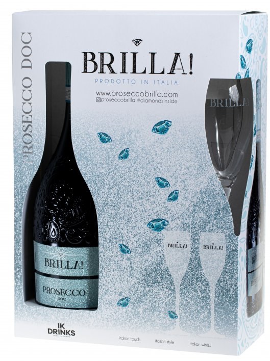 Brilla Prosecco Extra Dry 0,75l dárkové balení se 2 skleničkami