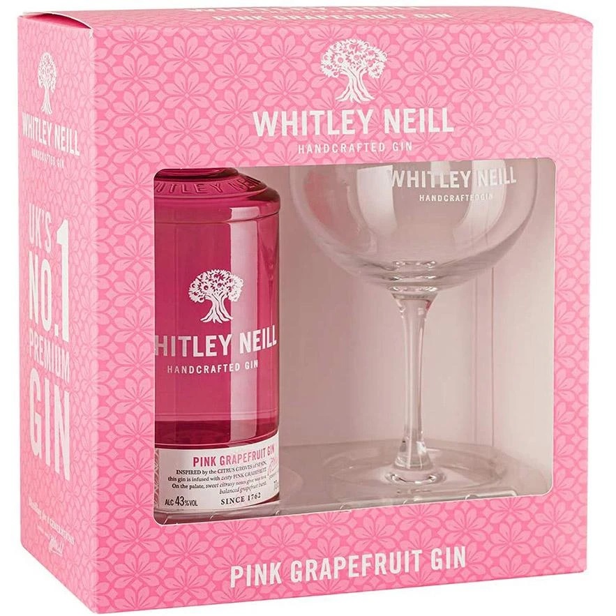Whitley Neill Pink Grapefruit gin + sklenička, Gift Box, 43%, 0,7l (dárkové balení)
