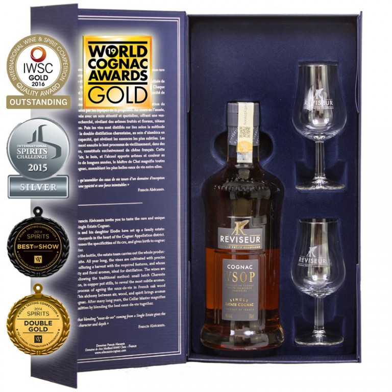 Reviseur VSOP Single Estate Cognac, dárkové balení + 2 skleničky, 40%, 0,7l (dárkové balení 2 sklenice)