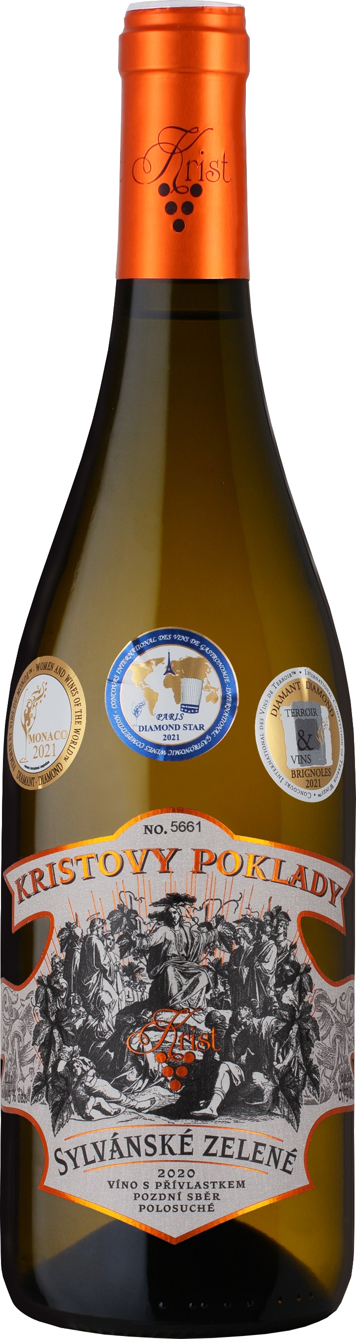 Vinařství Krist Sylvánské zelené, 2020, Kristovy poklady, pozdní sběr, polosuché, Krist, 0,75l