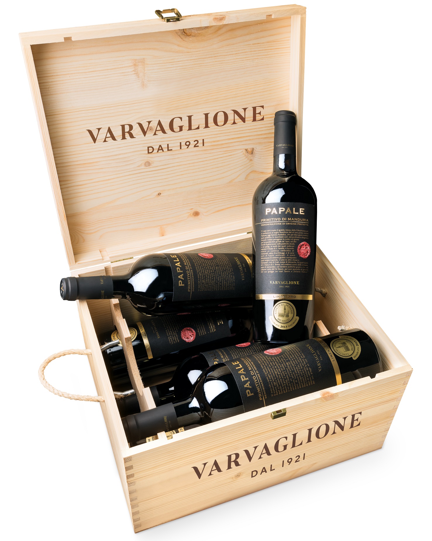 Varvaglione Primitivo di Manduria PAPALE ORO 2021 DOP WOOD BOX, 6x0,75l