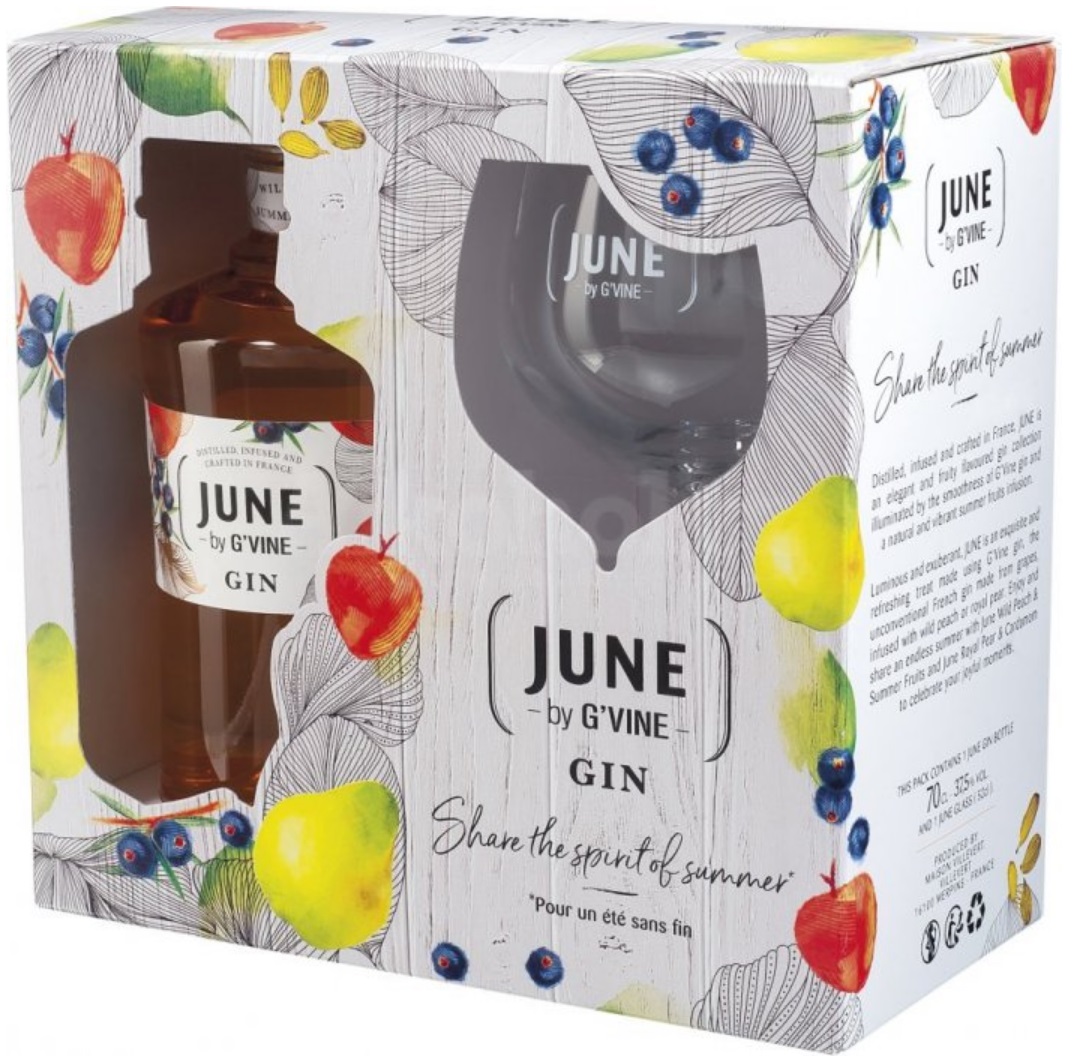 Gvine Gin June PEACH v dárkovém balení, 37,5%, 0,7l