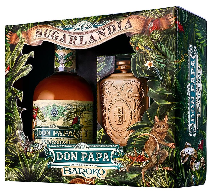Don Papa Baroko & Hip Flask Gift Box 40,0% 0,7 l