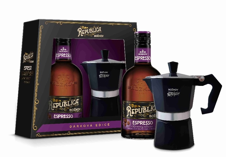 Božkov Republica rumový likér Espresso 35% 0,5 l (dárkové balení moka konvička)