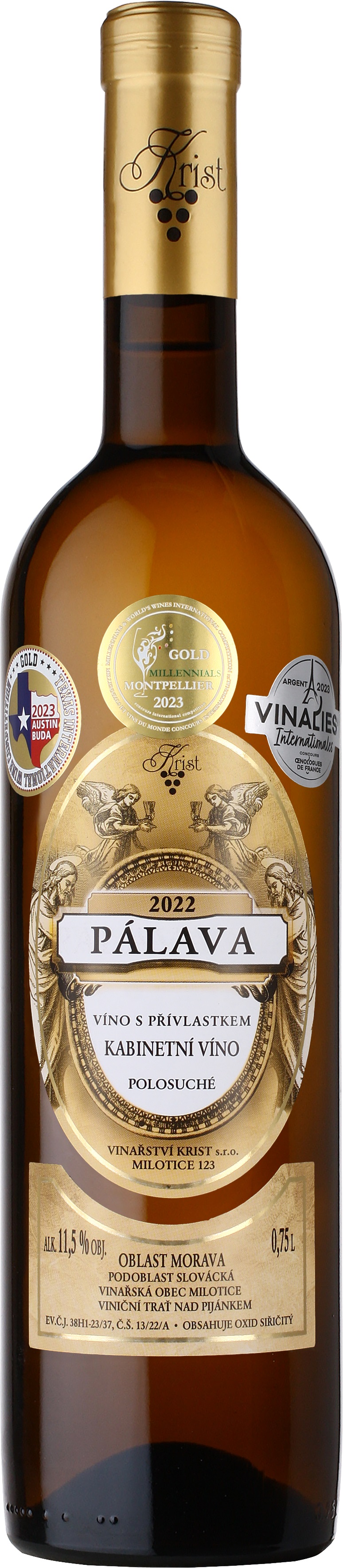 Vinařství Krist Pálava 2022, kabinetní, polosuché, Krist, 0,75 l