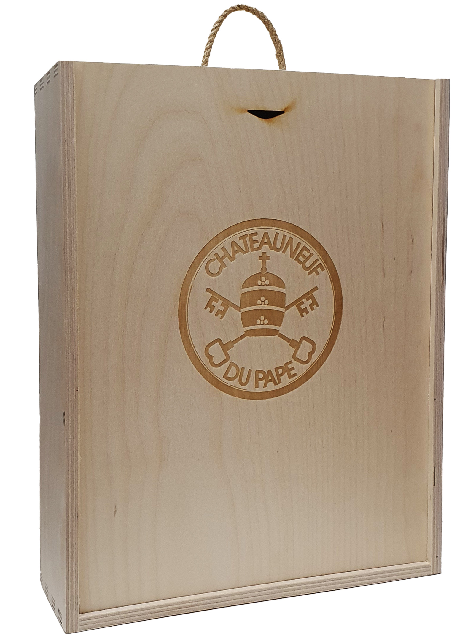 Dřevěná kazeta na 3 lahve s logem Châteauneuf du Pape