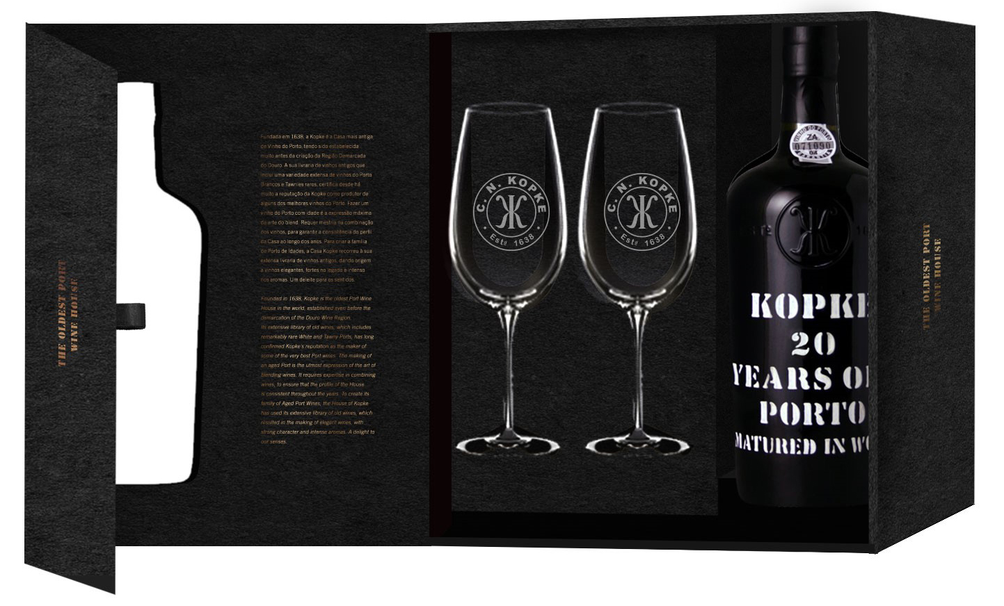KOPKE 20 YEARS OLD, dárkový box + 2 sklenice, 0,75l
