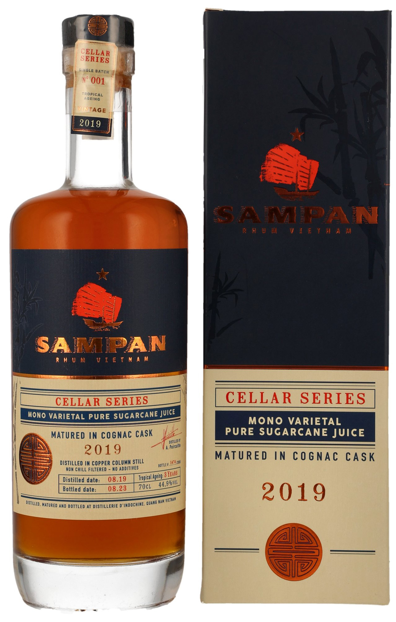 Distillerie D'Indochine Sampan Cognac cask 2019, 44,9%, 0,7l