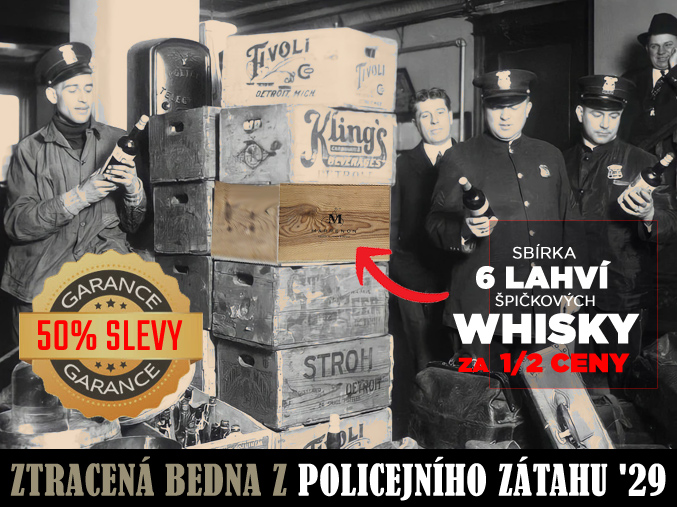 PROHIBITION BOX - Bedna z policejního zátahu '29 (6 lahví whisky)