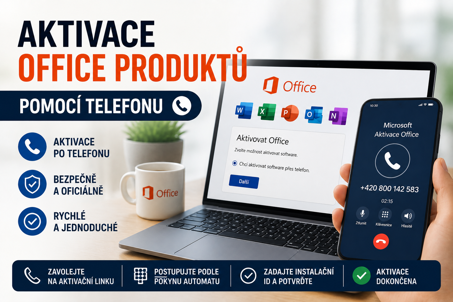 Aktivace Office  produktů pomocí telefonu. (nebo getcid.cz)