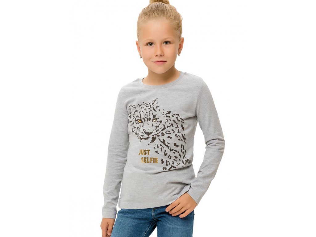 Dívčí tričko s dlouhým rukávem Just Selfie - šedý melanž | Winkiki Kids Wear