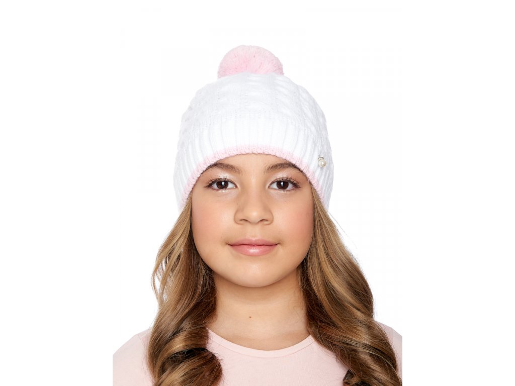 Dívčí pletená čepice - 9489 - bílá