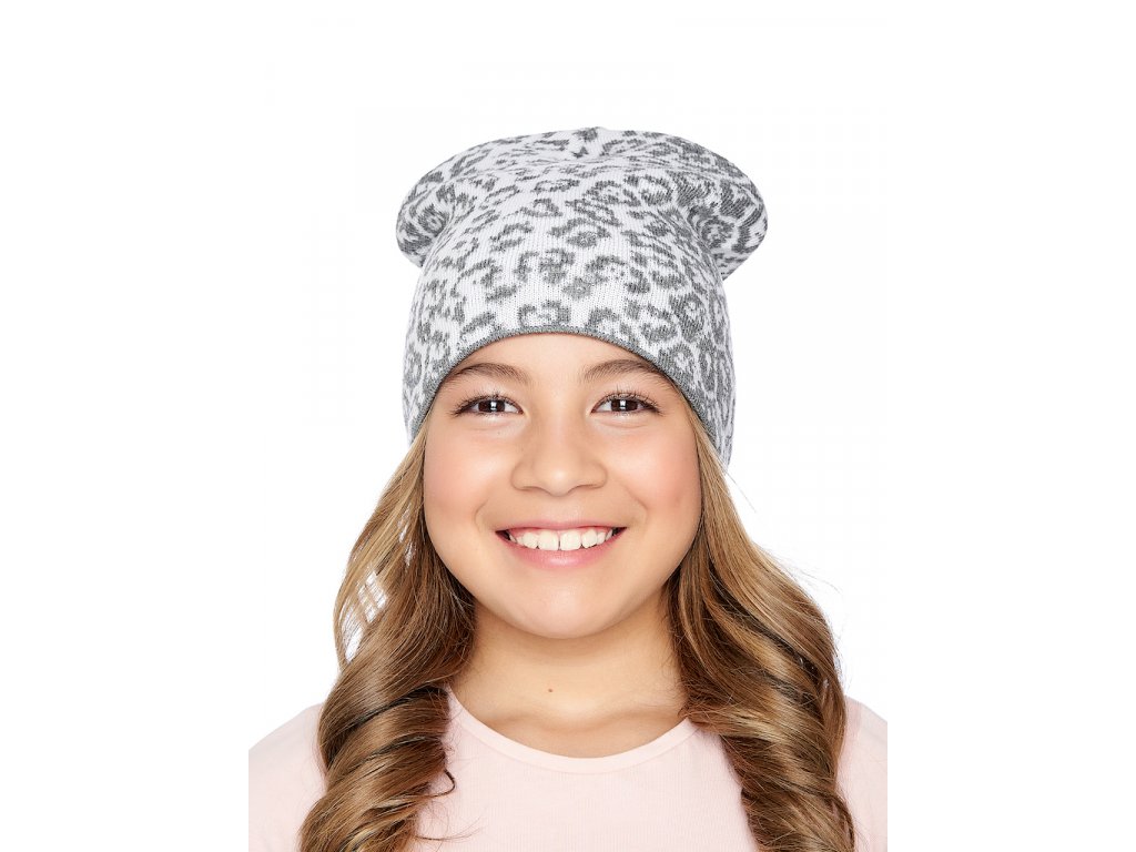 Dívčí pletená čepice - 9536 - šedá/bílá