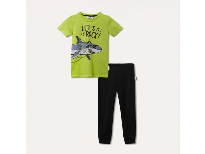 Chlapecké pyžamo - krátký rukáv, dlouhé kalhoty Let's Rock - salátová/černá 
