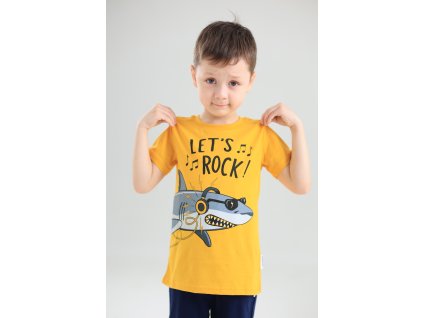 Chlapecké pyžamo - krátký rukáv, dlouhé kalhoty Let's Rock - žlutá/navy 