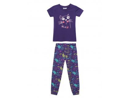 Dívčí pyžamo - krátký rukáv, dlouhé kalhoty Cool Cat - fialová 