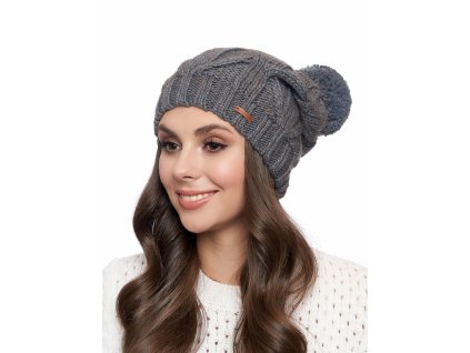Dámská pletená čepice - 9568 - šedá/modrá - pro obvod hlavy 58 cm