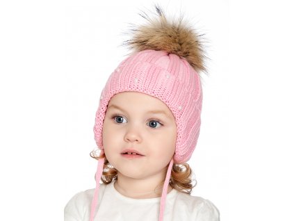 Dívčí pletená čepice - 9629 - světle růžová