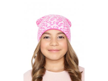 Dívčí pletená čepice - 9536 - bílá/růžová