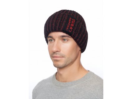 Pánská pletená čepice - 9768 - černá/červená