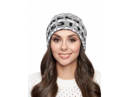 Dámská pletená čepice - 0148 - šedá/bílá - pro obvod hlavy 58 cm