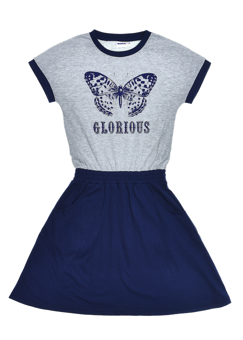 Dívčí šaty Butterfly - růžová/navy 140