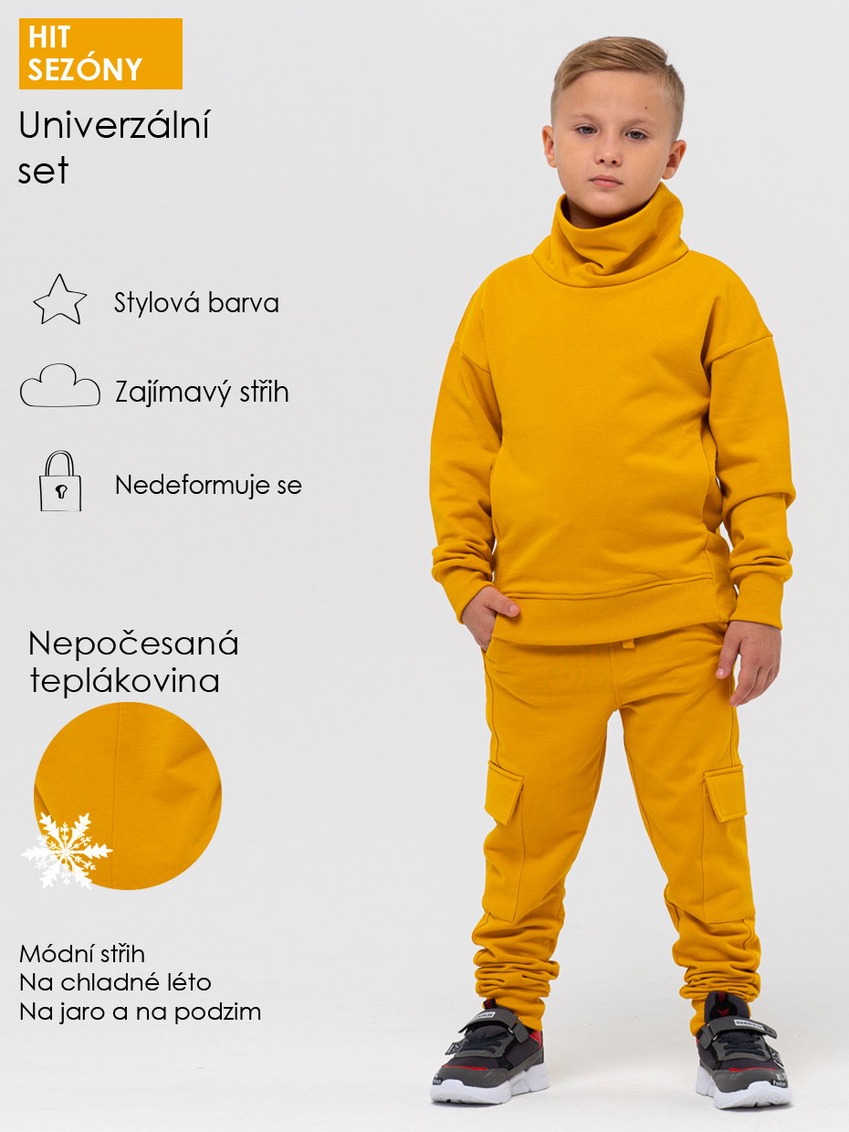 Chlapecká sportovní tepláková souprava (mikina + tepláky) - hořčicová 134