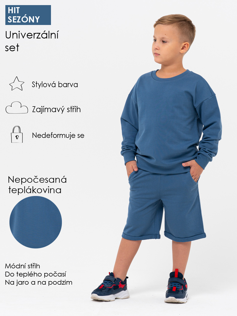 Chlapecká sportovní tepláková souprava (mikina + kraťasy) - tmavě modrá 152