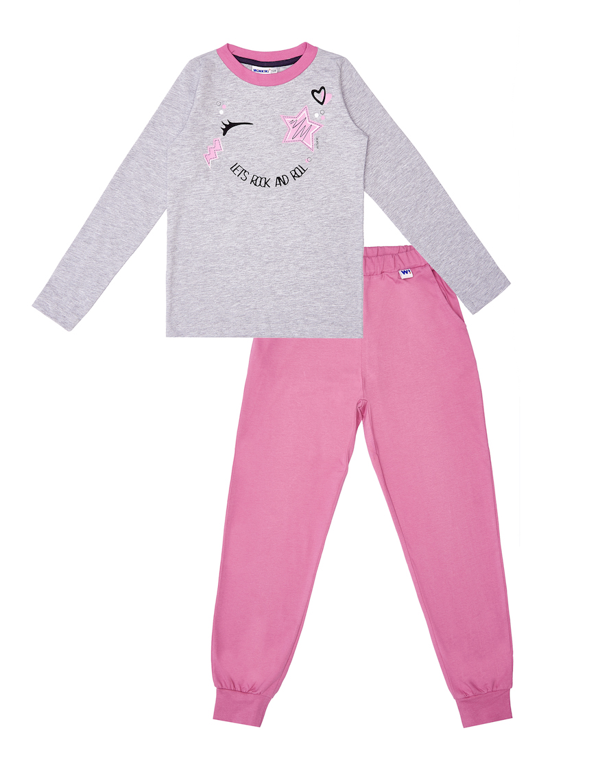 Dívčí pyžamo Rock'n'Roll - světle-šedý melanž/růžová 152