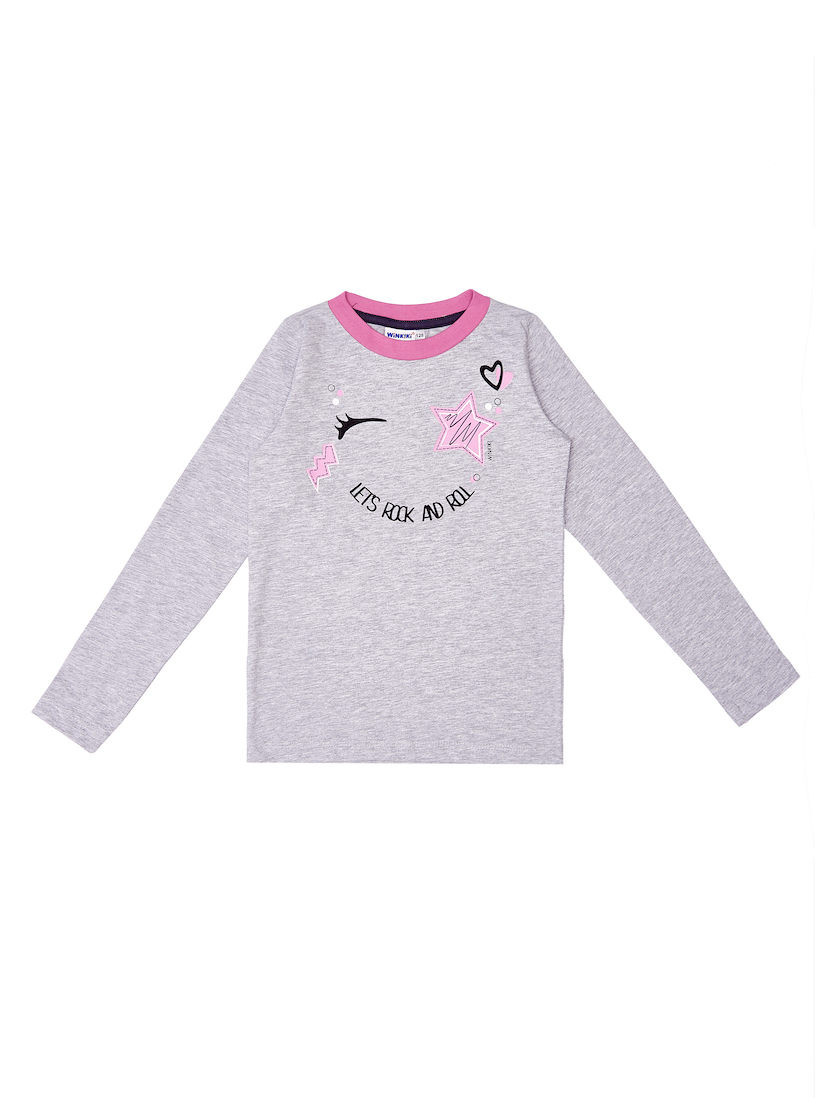 Dívčí pyžamo Rock'n'Roll - světle-šedý melanž/růžová 152
