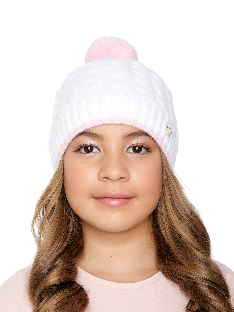 Dívčí pletená čepice - 9489 - bílá