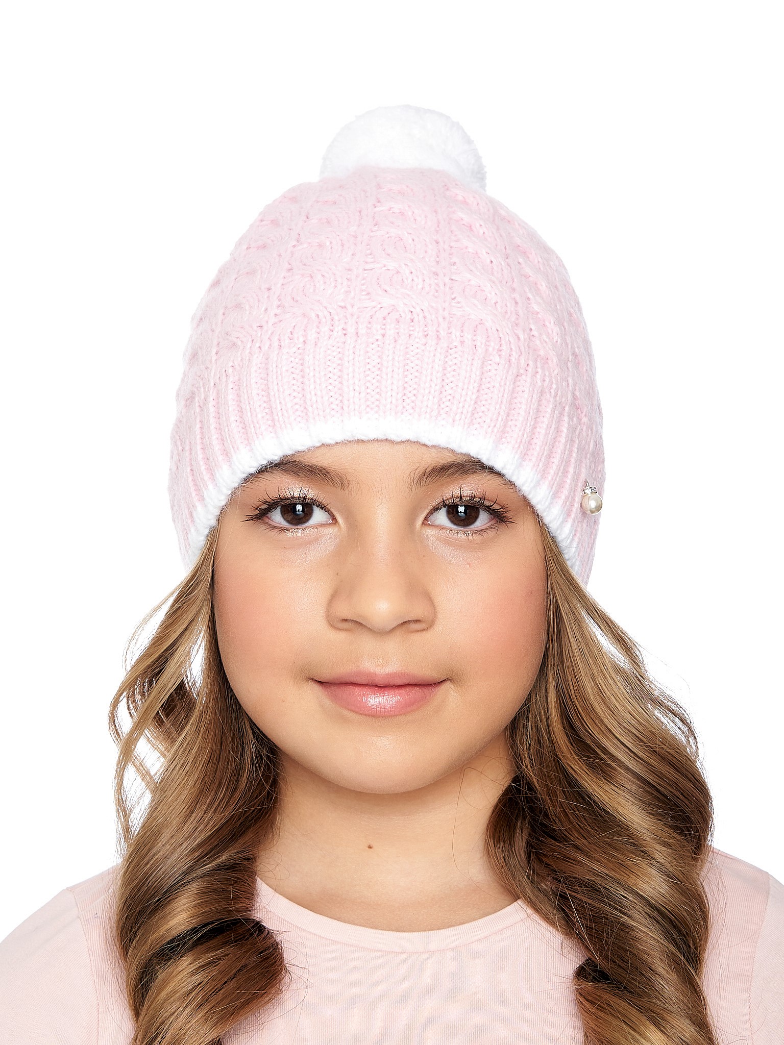 Dívčí pletená čepice - 9489 - růžová