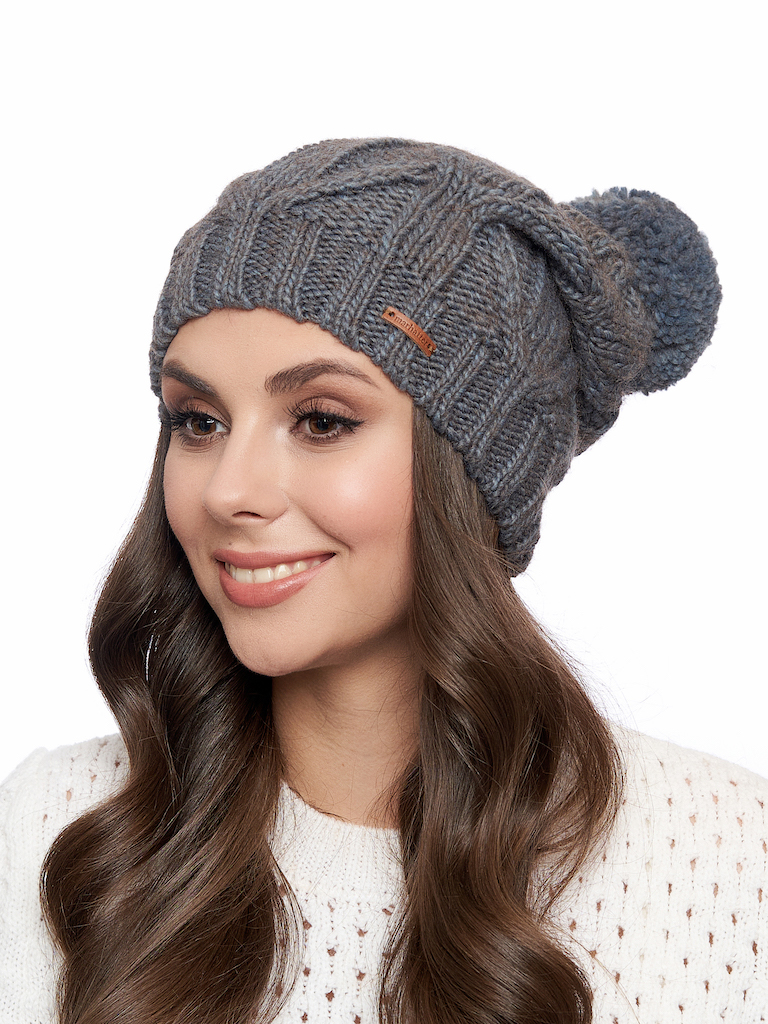 Dámská pletená čepice - 9568 - šedá/modrá