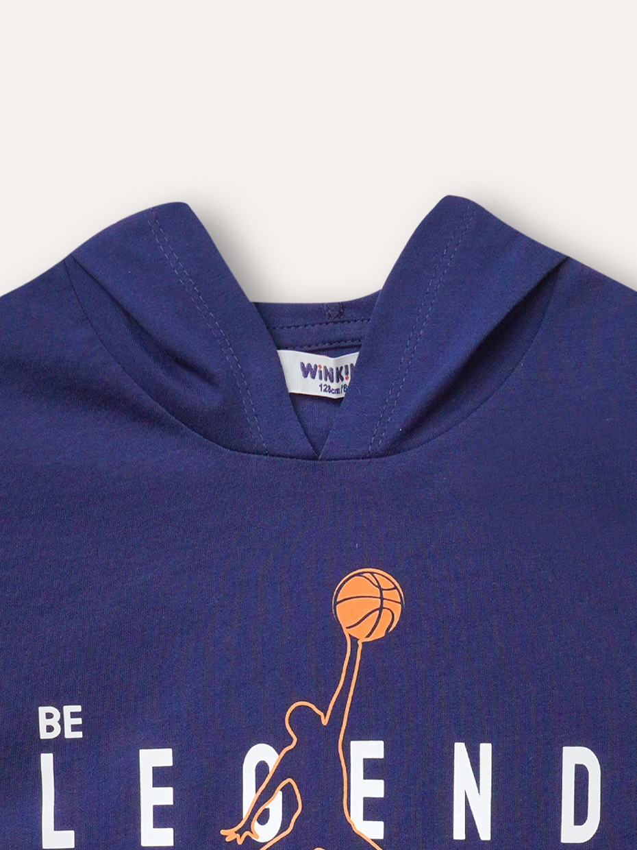 Chlapecké oversize tričko s kapucí Game - navy 164