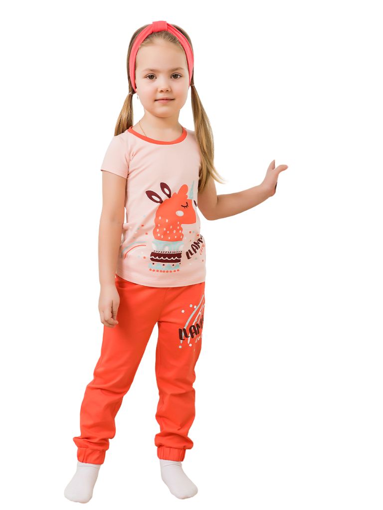 Dívčí pyžamo Lama - světle-růžová/korálová 116