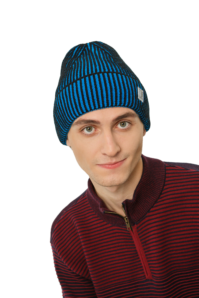Pánská pletená čepice - 1554 - černo-modrá