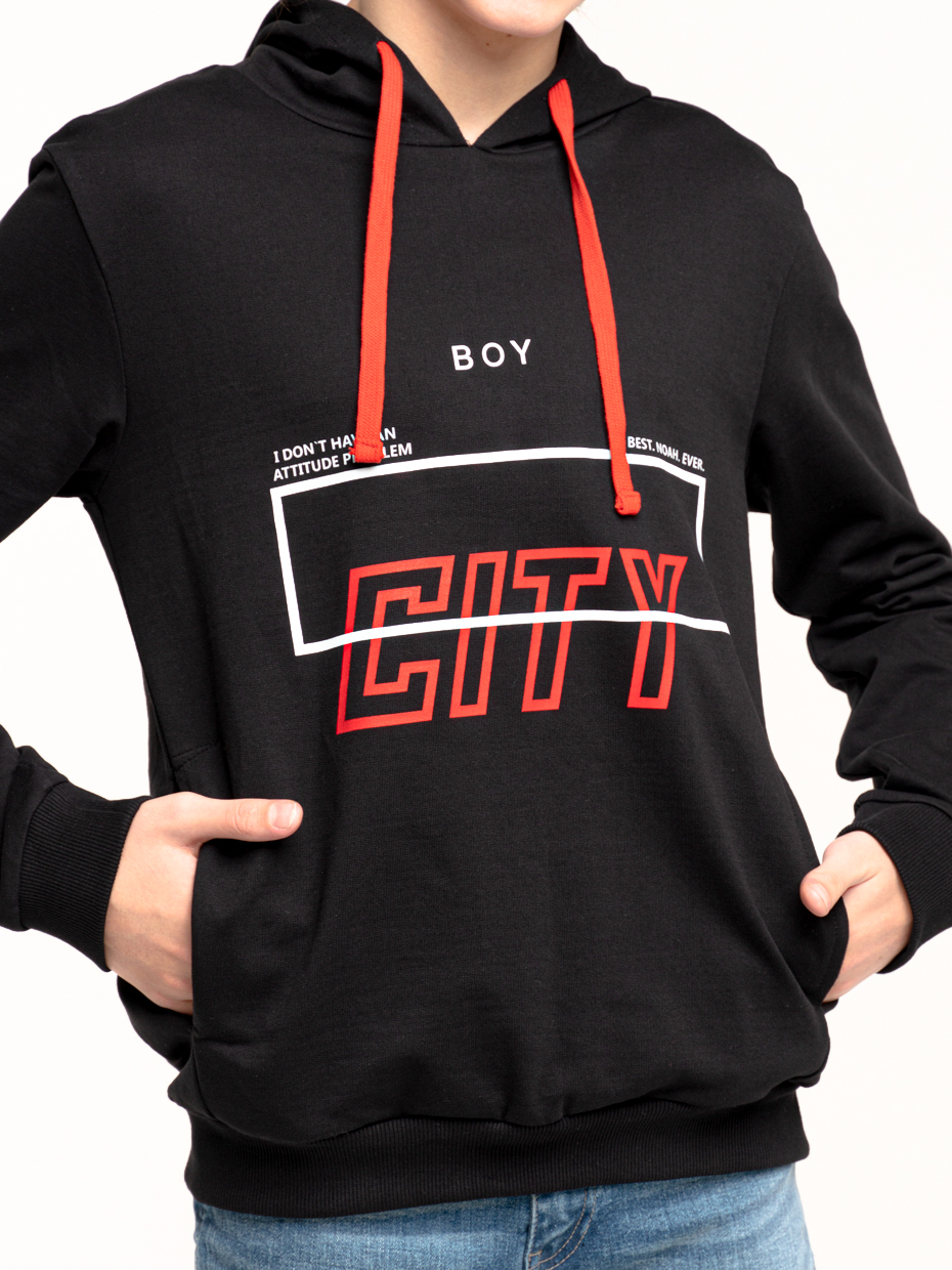 Chlapecká mikina s kapucí City - černá 146