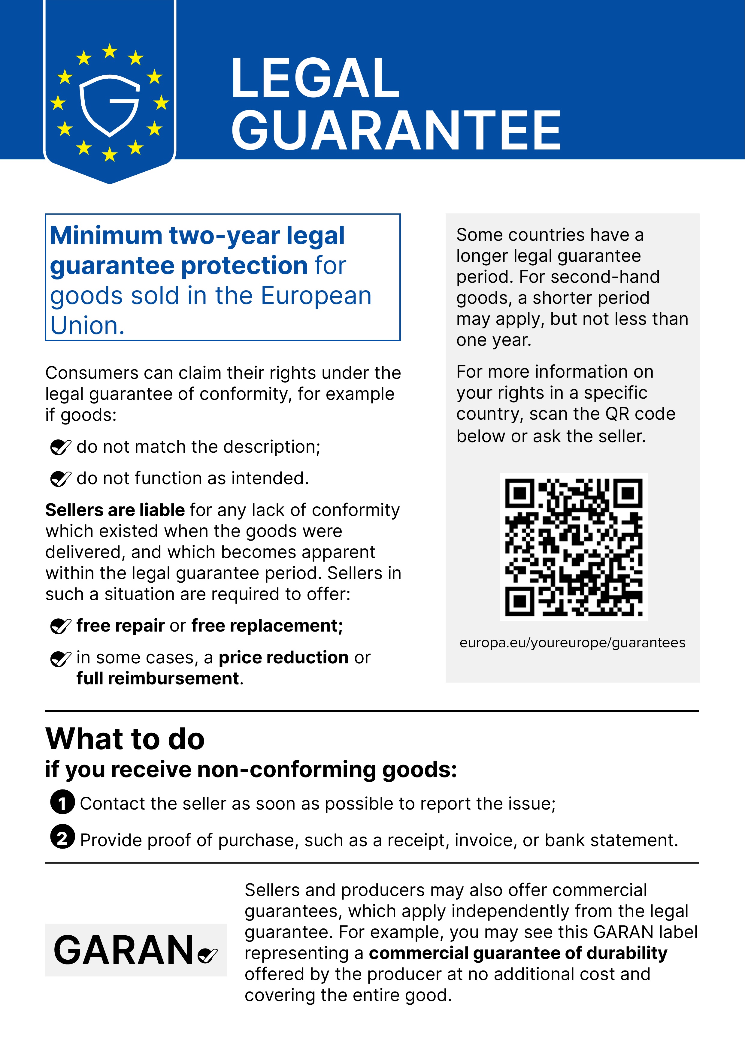 Harmonised EU notice on the legal guarantee of conformity for goods