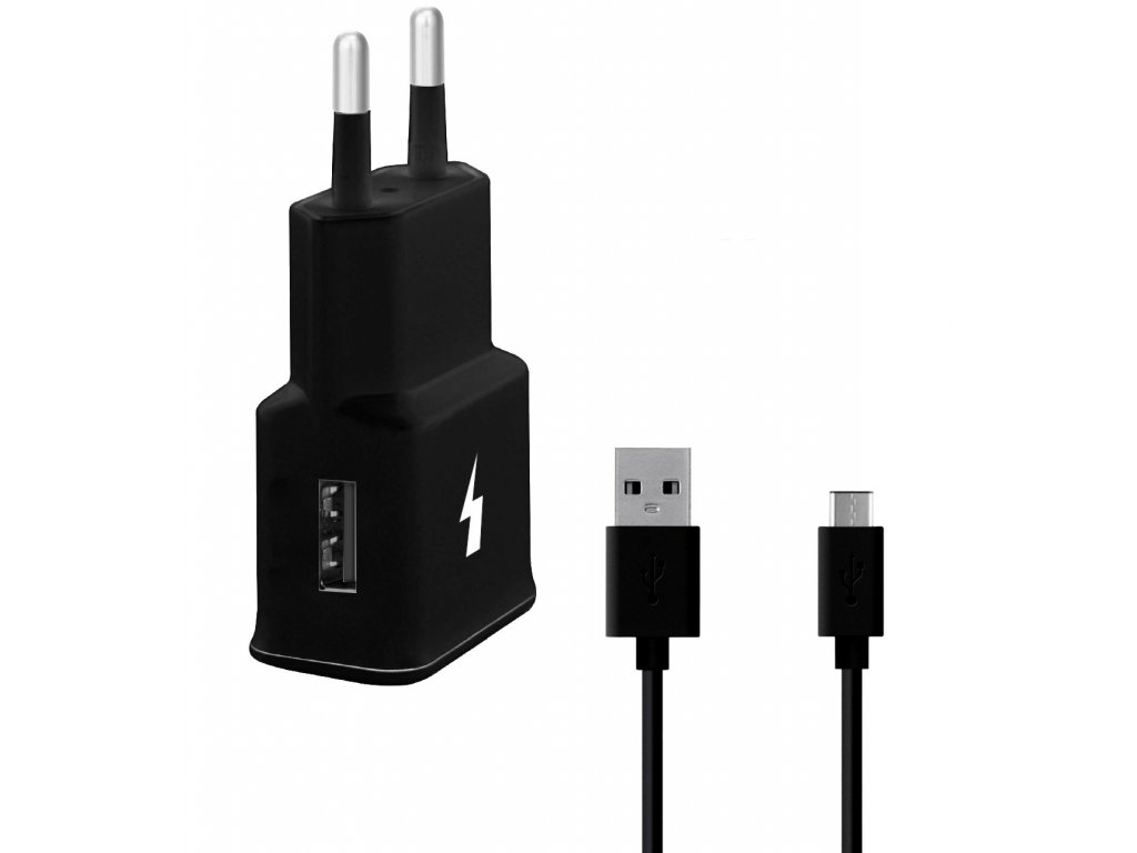 Síťová nabíječka FAST 1xUSB-A 15W + kabel Type-C - černá