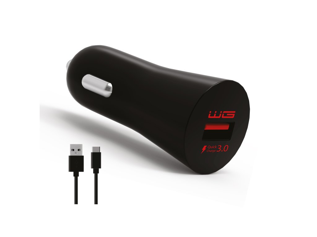 Autonabíječka 1x USB 18W + kabel Type-C - černá