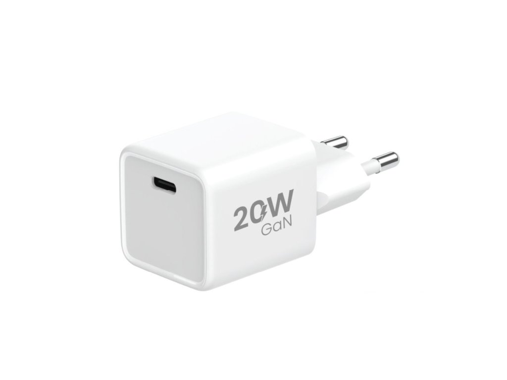 Síťová nabíječka GaN 1xUSB-C 20W + kabel Type-C - bílá