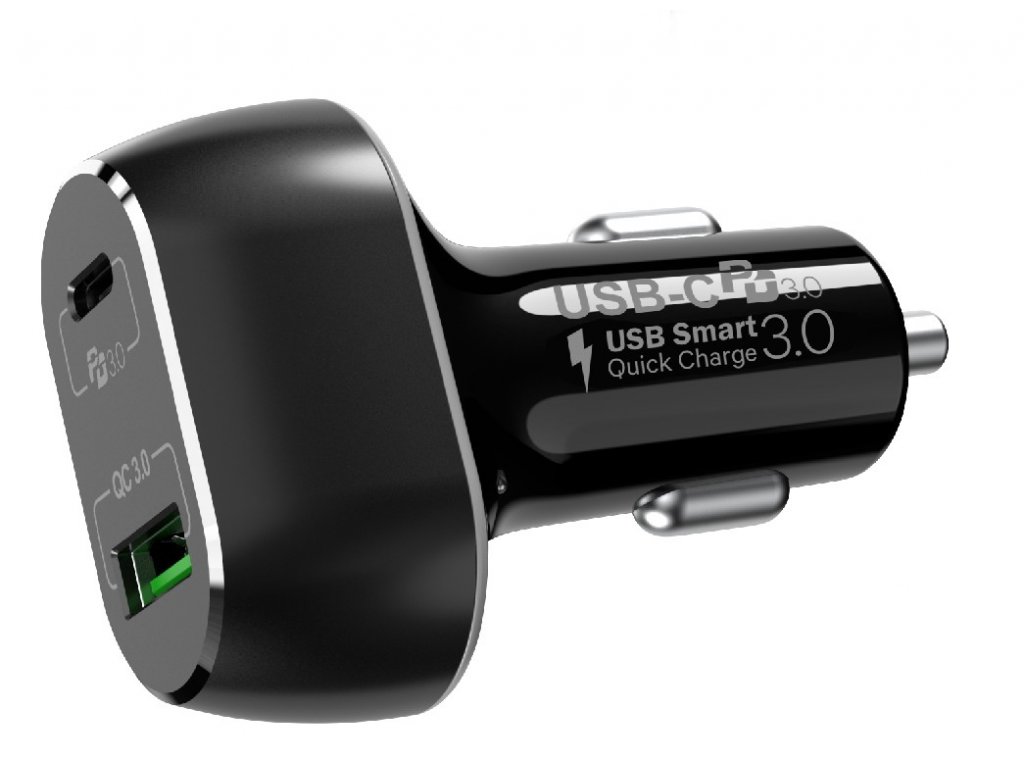 Autonabíječka 2xUSB 63 W (PD-PPS 45W+QC3.0/5V-9V-12V) + kabel Type C (Černá)