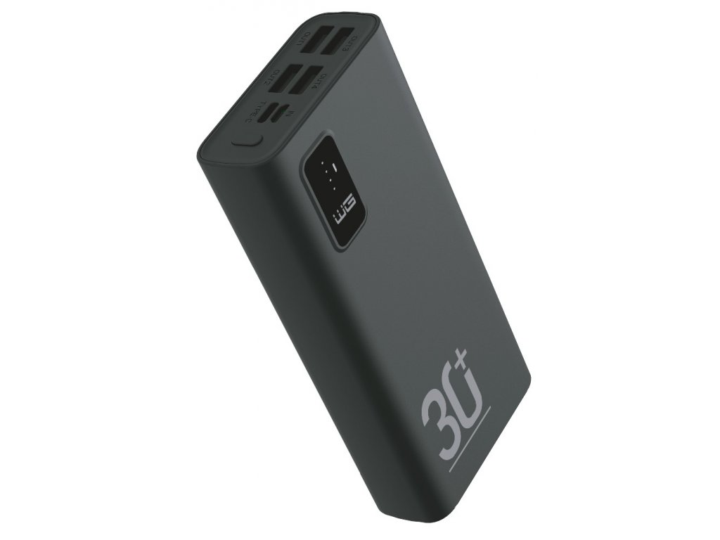 Powerbanka 30000 mAh 5xUBS/20W +kabel Type-C - černá