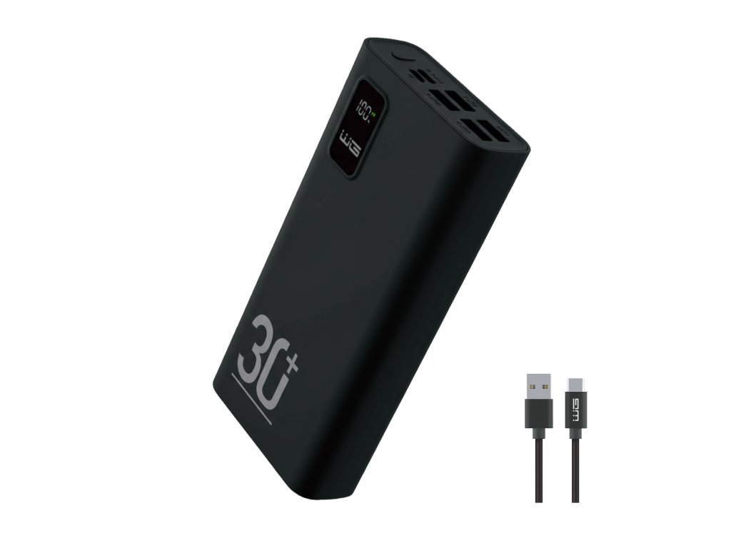 Powerbanka 30000 mAh 6x USB + kabel Type-C - černá