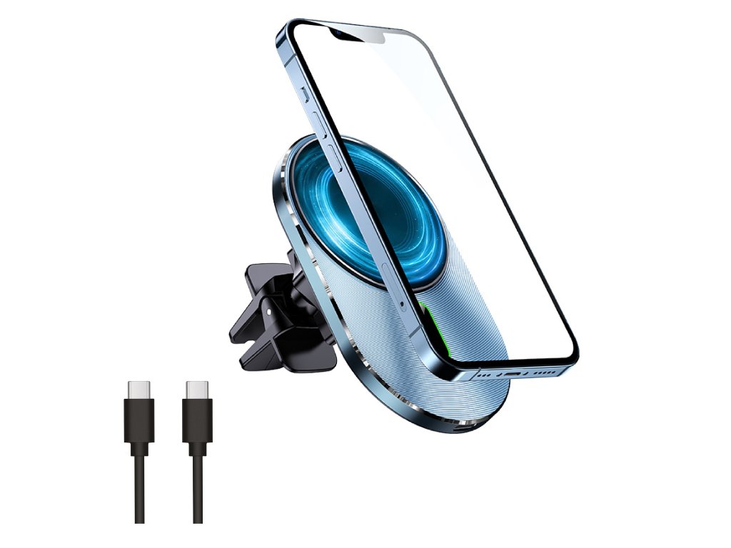 Držák do auta WG 27 + autonabíječka 15W pro iPhony s podporou MagSafe + kabel Type-C - stříbrno-černá