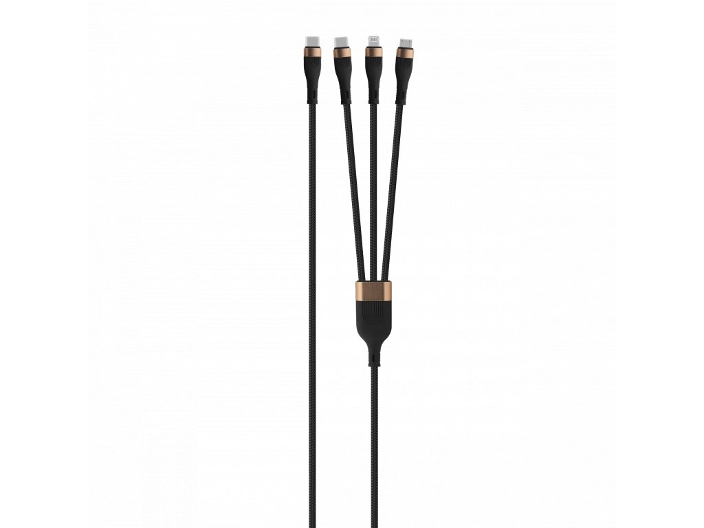 3 in 1 kabel Type-C toType C/Lightning/Micro/1,5m/100W/černý/zlatý