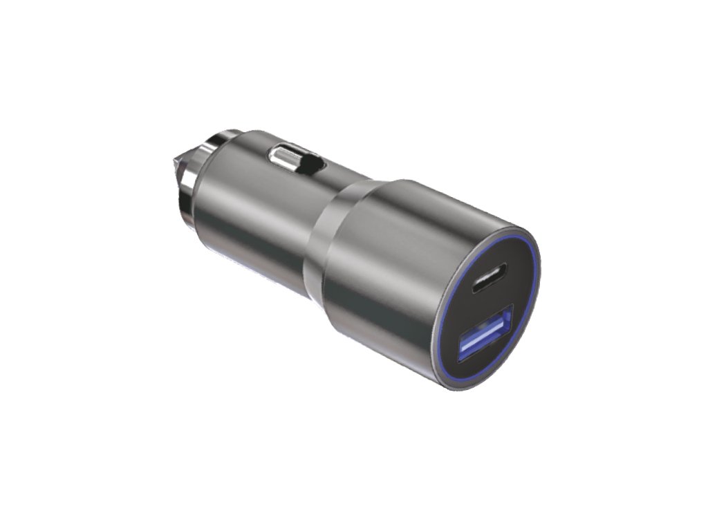 Ładowarka samochodowa 2xUSB 38W (USB-A USB-C) + kabel type-C (Srebrna)