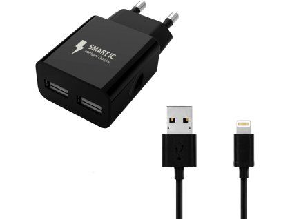 Wall Charger 2x USB 2.4A + Lightning Cable - black