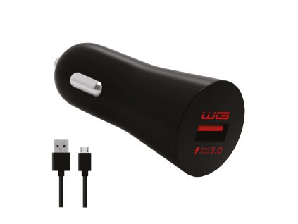 Ładowarka samochodowa 1xUSB Fast 18W + kabel Micro (Czarna)